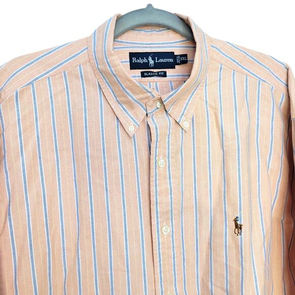Ralph Lauren Classic Peach/Blue Striped Long Sleeve Button Up Shirt Men Sz XXL - Picture 4 of 7